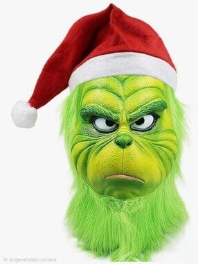 Grinch Costume Mask with Santa Hat